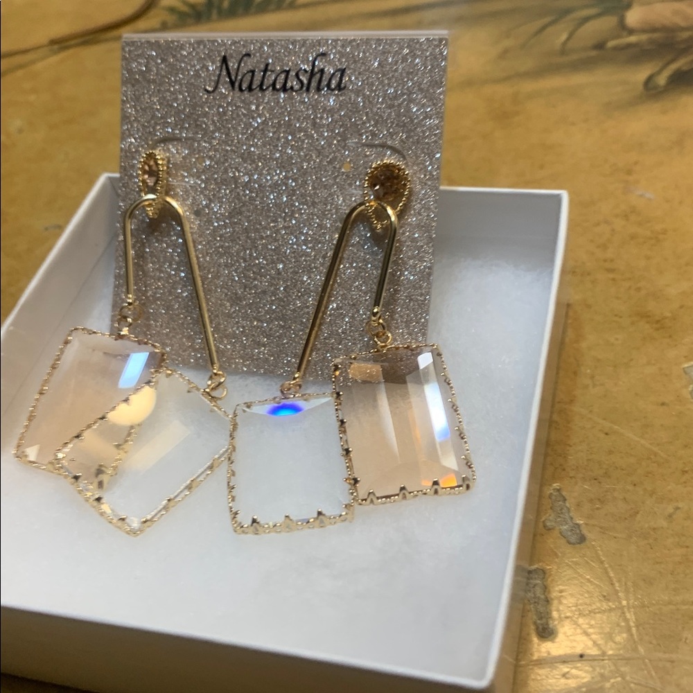 Natasha Couture Gold and Cream Drop Earrings - Picture 3 of 4